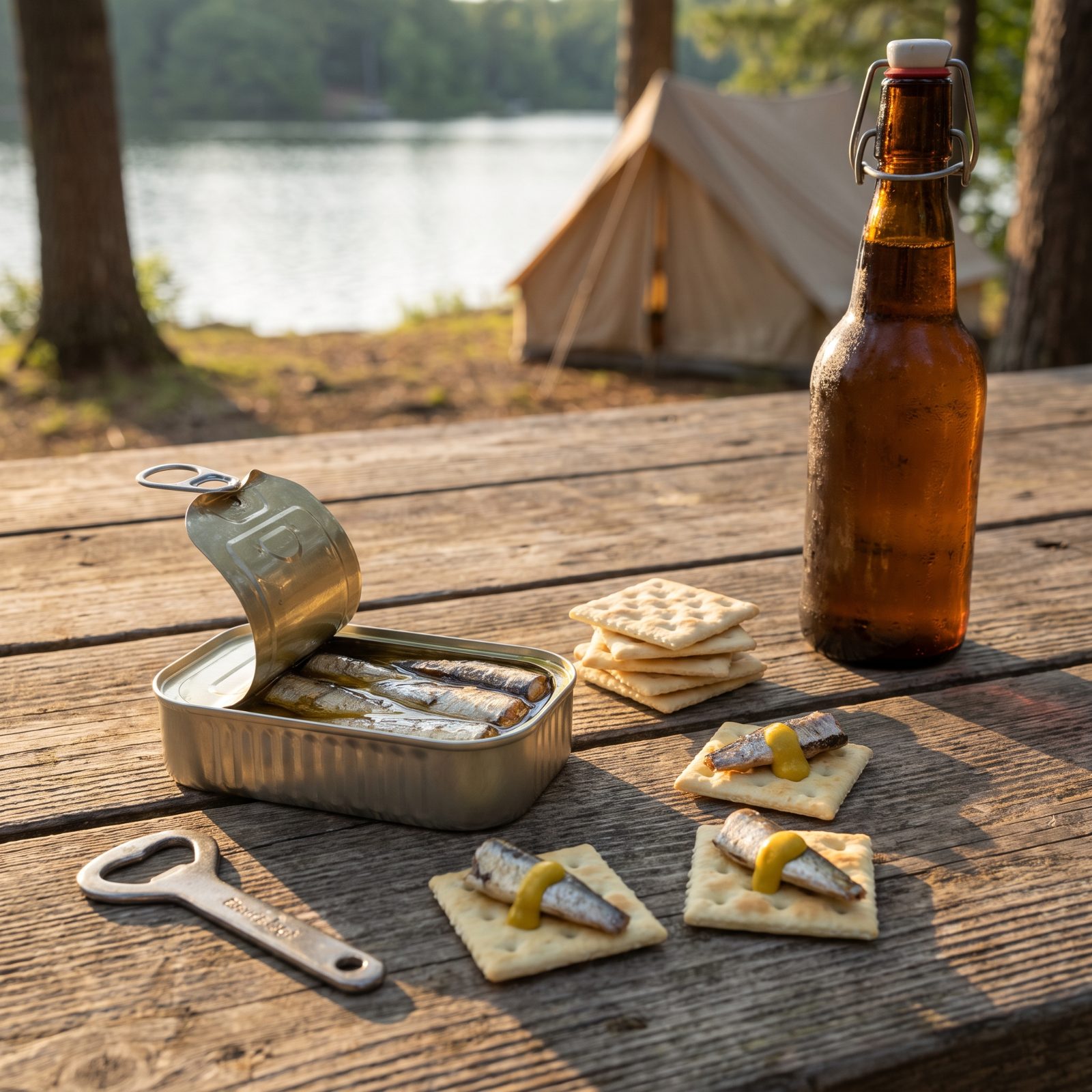 Sardines Laid Out on Saltine Crackers