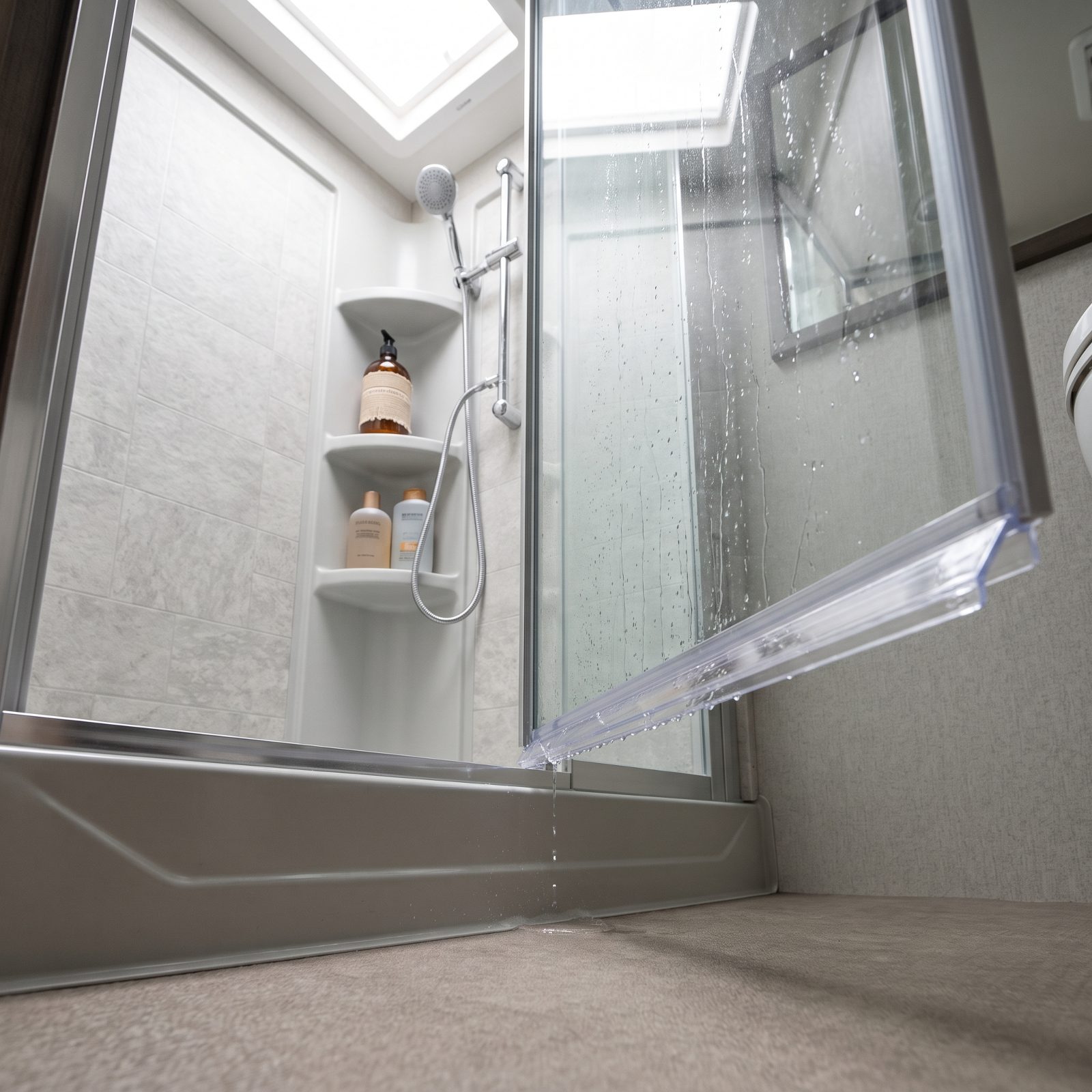 A Shower-Door Drip Rail That Sends Water Back Into the Pan