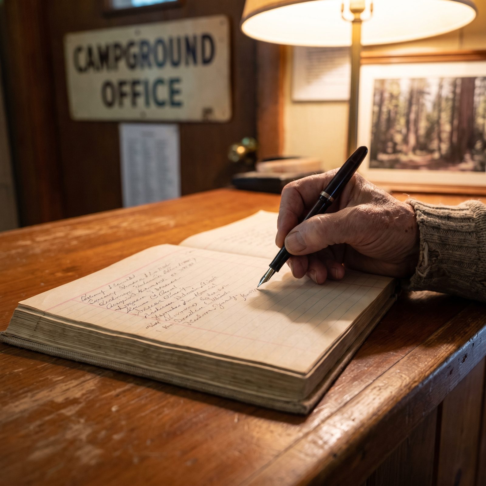 Signing the Campground Guest Book Before Heading Home