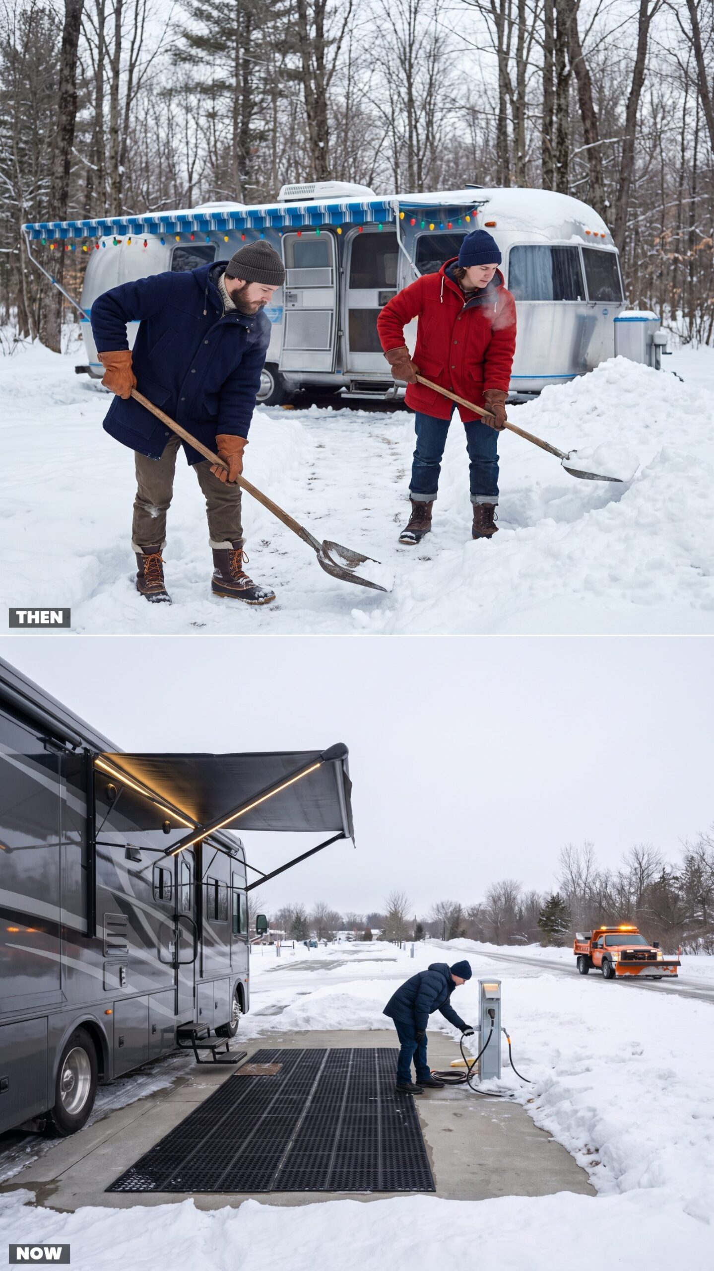 Snow Removal: Campers With Shovels vs. Plowed Pads and Heated Utility Areas