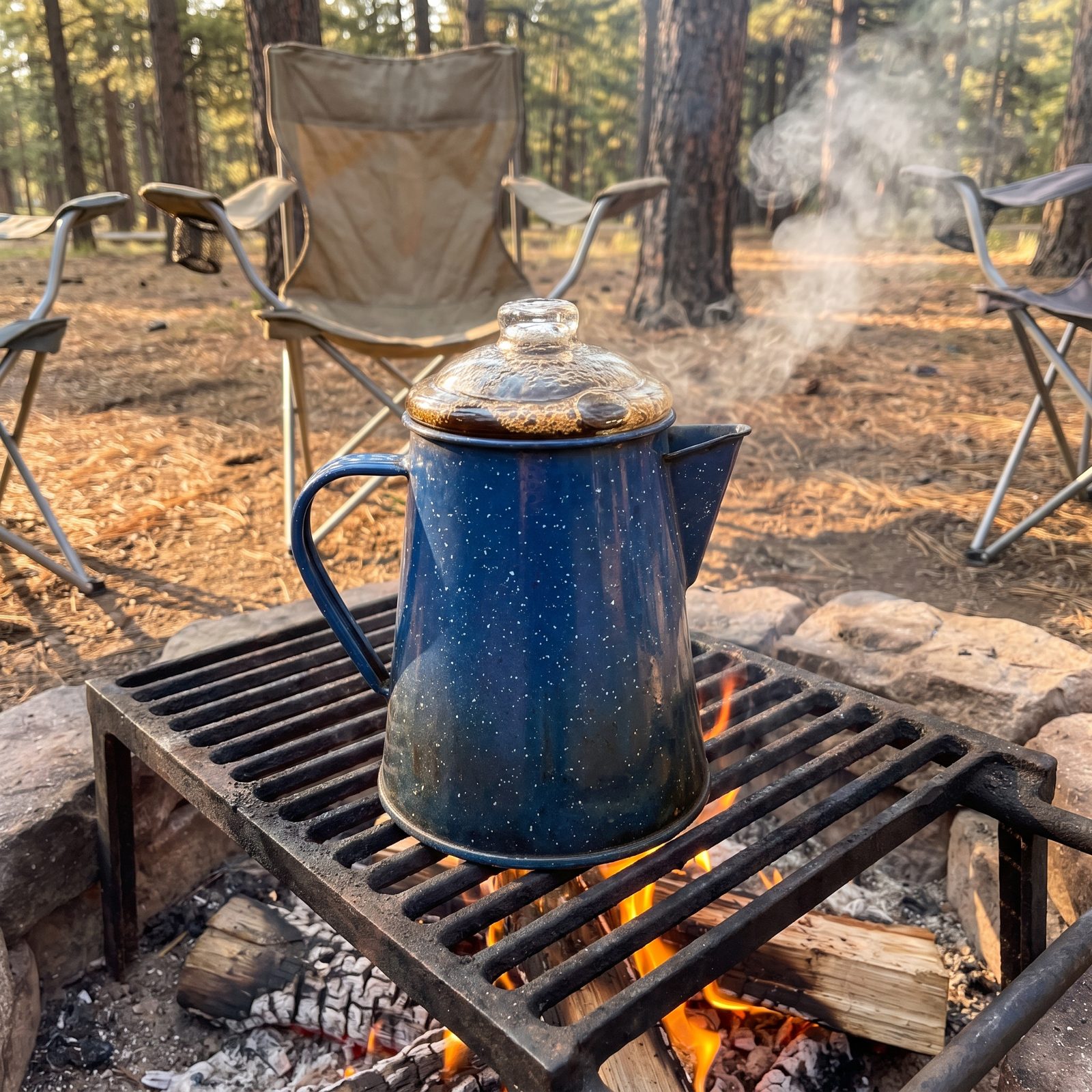 The Speckled Enamel Percolator for Campfire Coffee