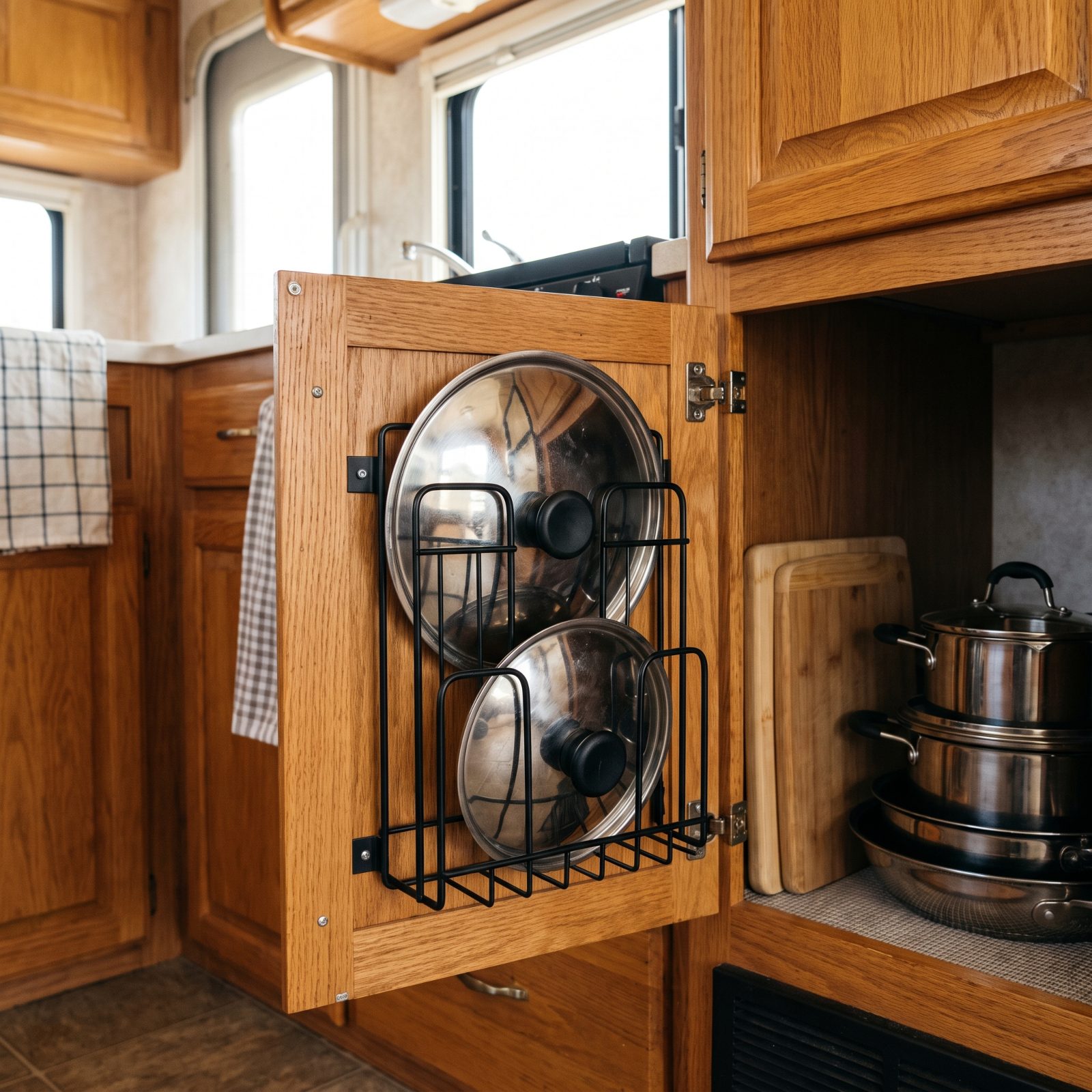 Store Pot Lids Upright in a Cabinet-Door Organizer
