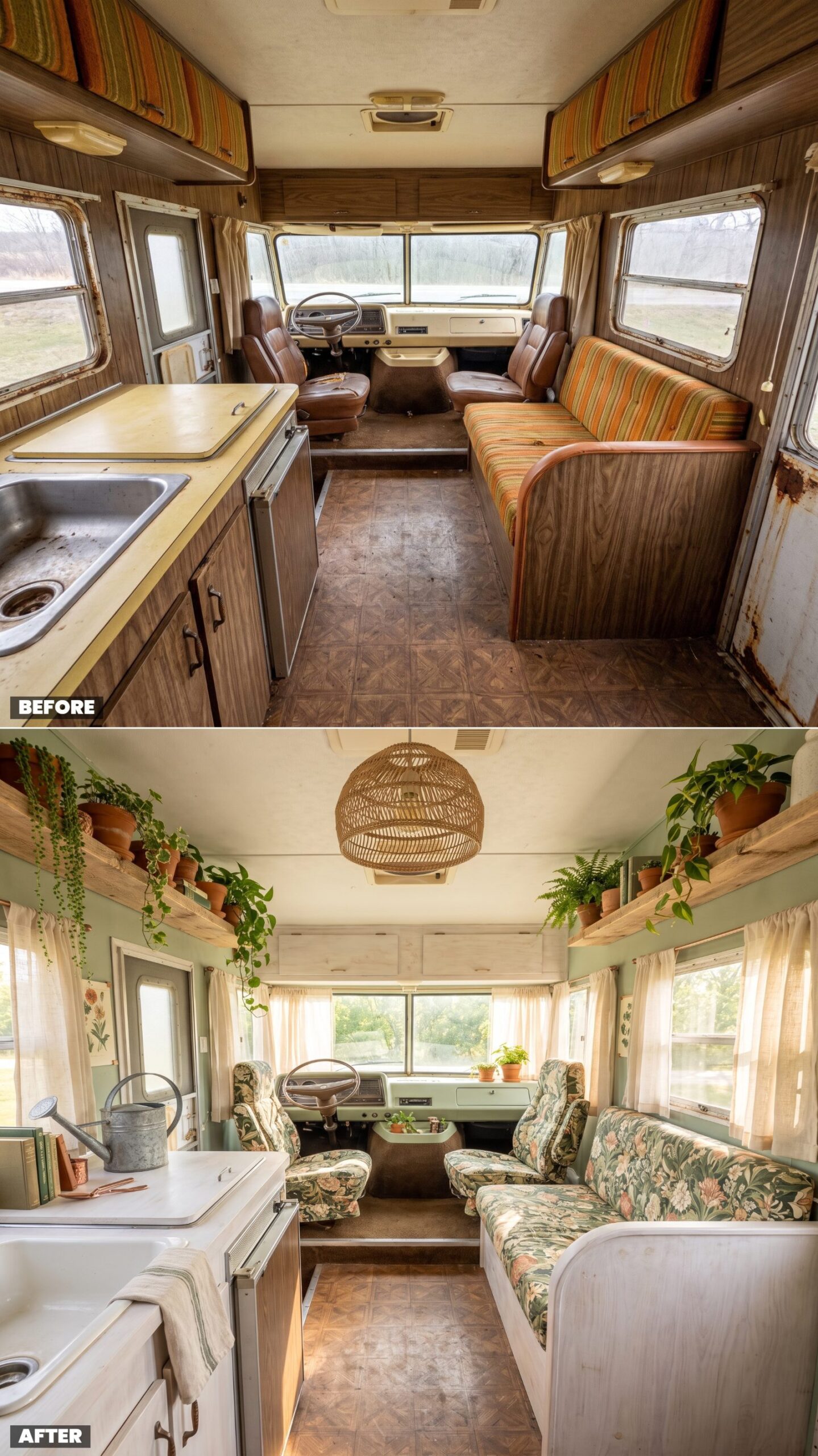 Sunlit Garden Camper in Sage, Rattan, and Living Green