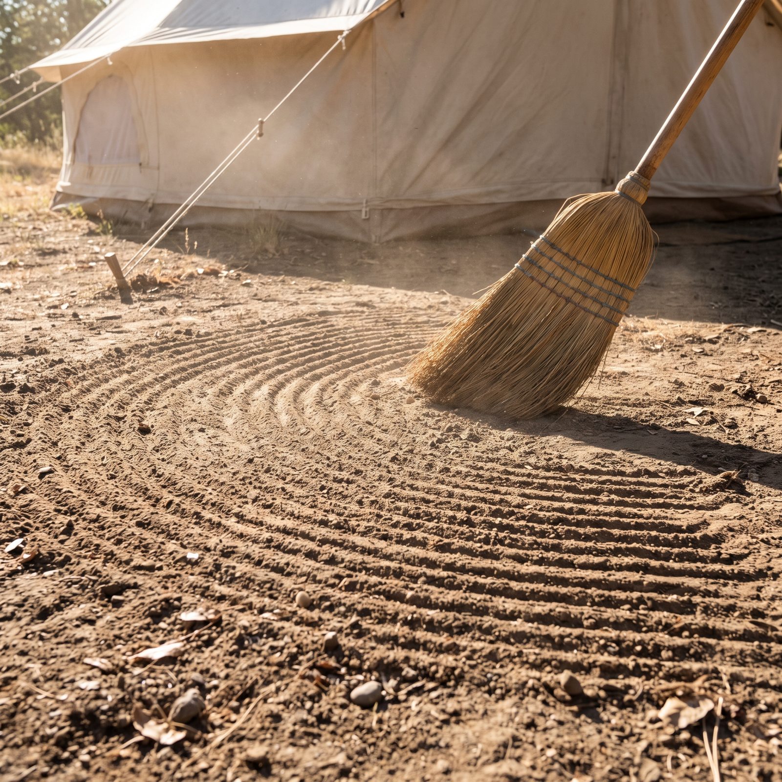 Sweeping the Dirt Around the Tent or Trailer