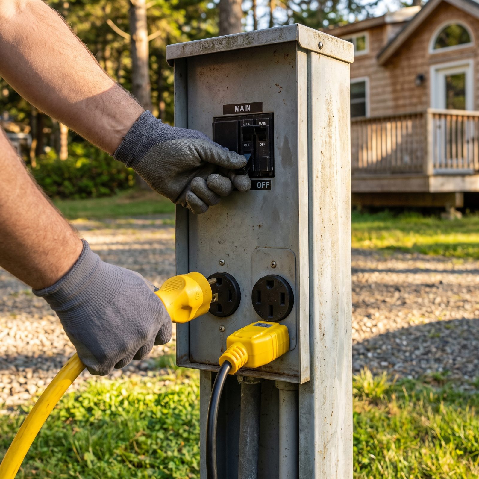 Switch the Pedestal Breaker Off Before Connecting Power