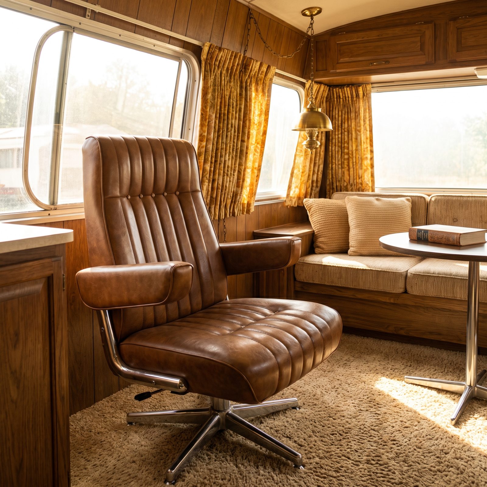 Swivel Captain's Chairs Dressed in Brown Vinyl