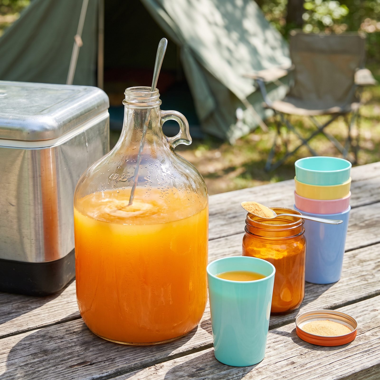 Tang Stirred Into a Gallon Jug by the Cooler