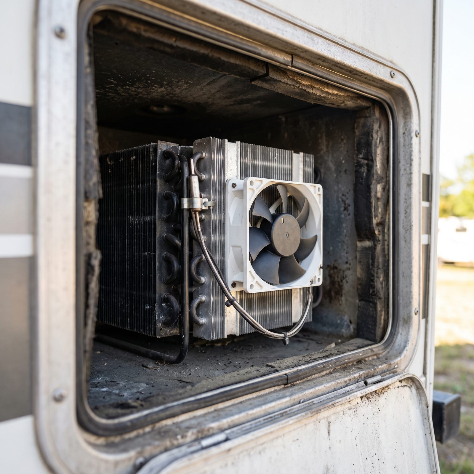 A Thermostatic Fan Behind the Refrigerator Cooling Unit