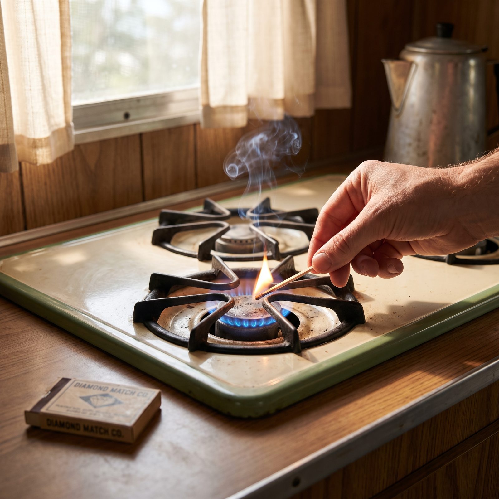 A Three-Burner Stove With Match-Lit Burners