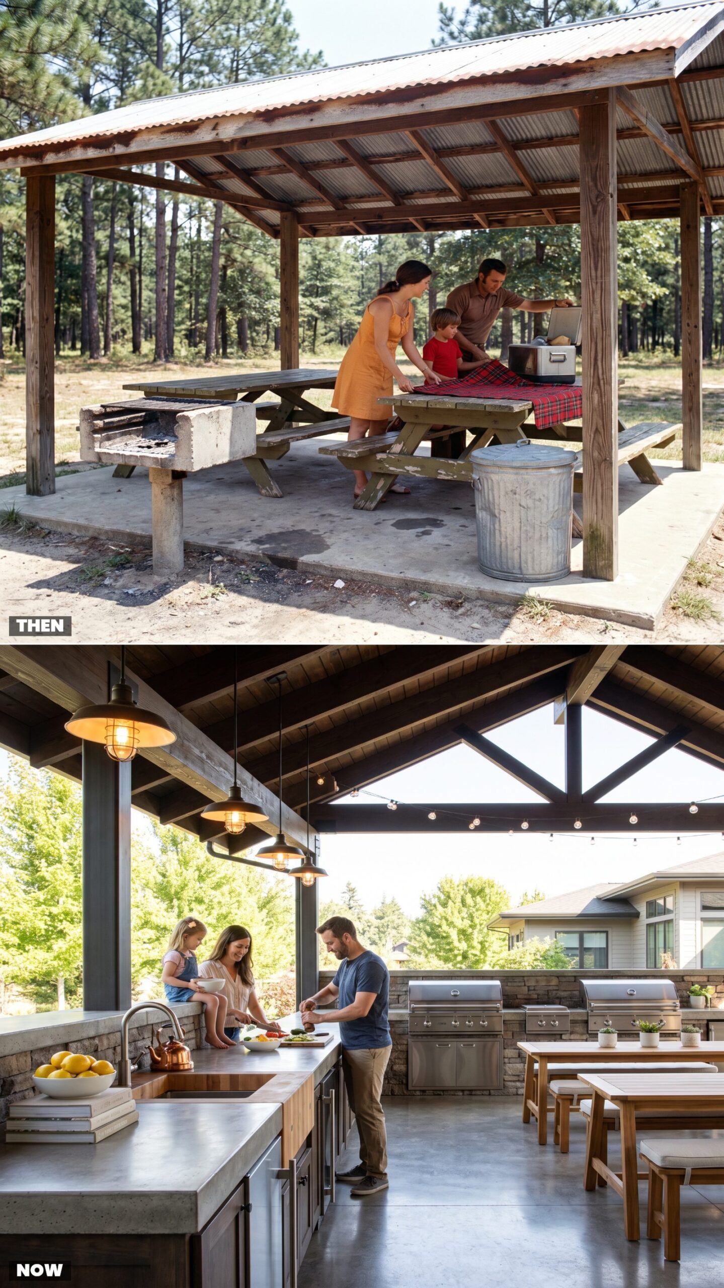 The Tin-Roof Picnic Shelter vs. Today's Outdoor Kitchen Pavilion