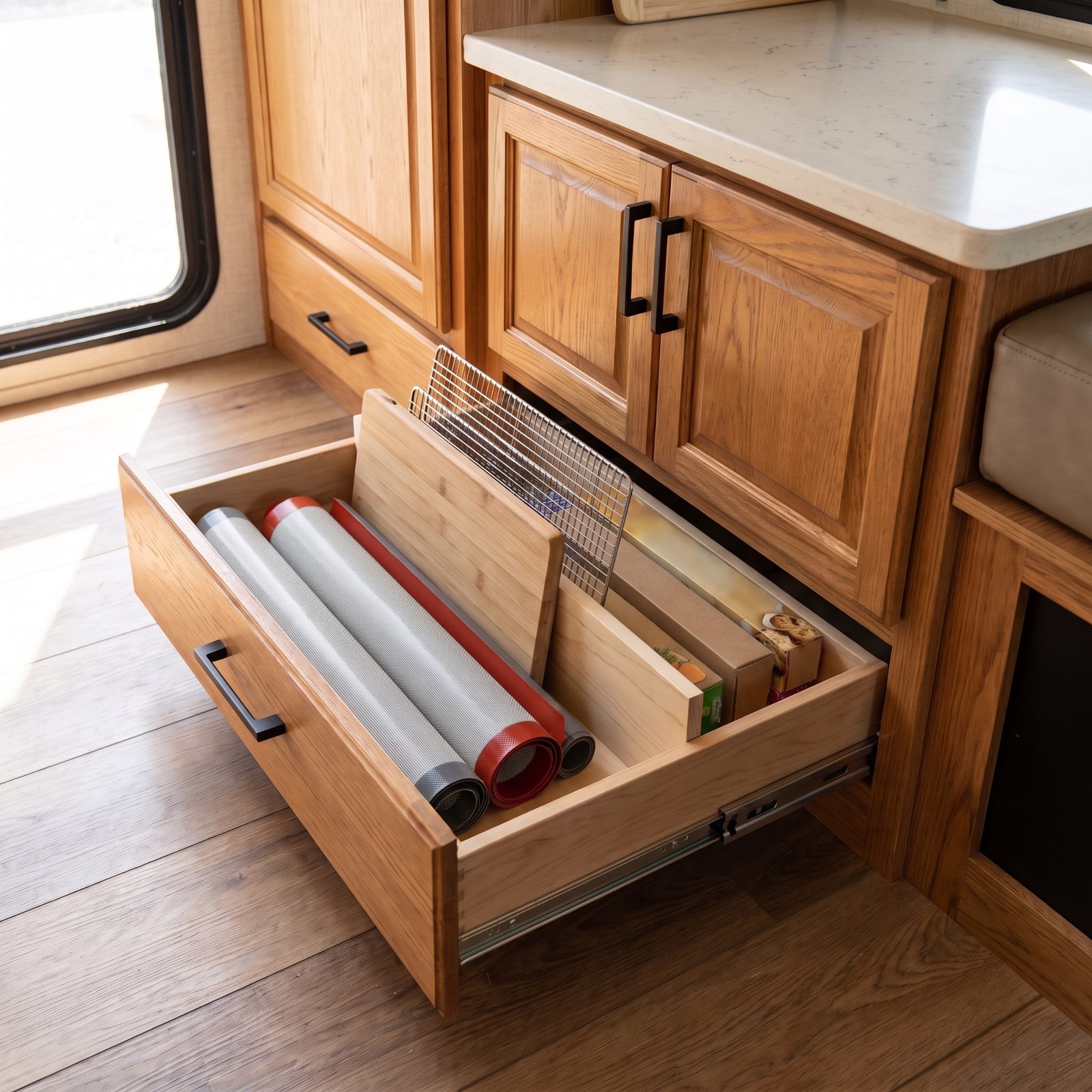 Toe-Kick Drawers Hidden Beneath the Kitchen Cabinets