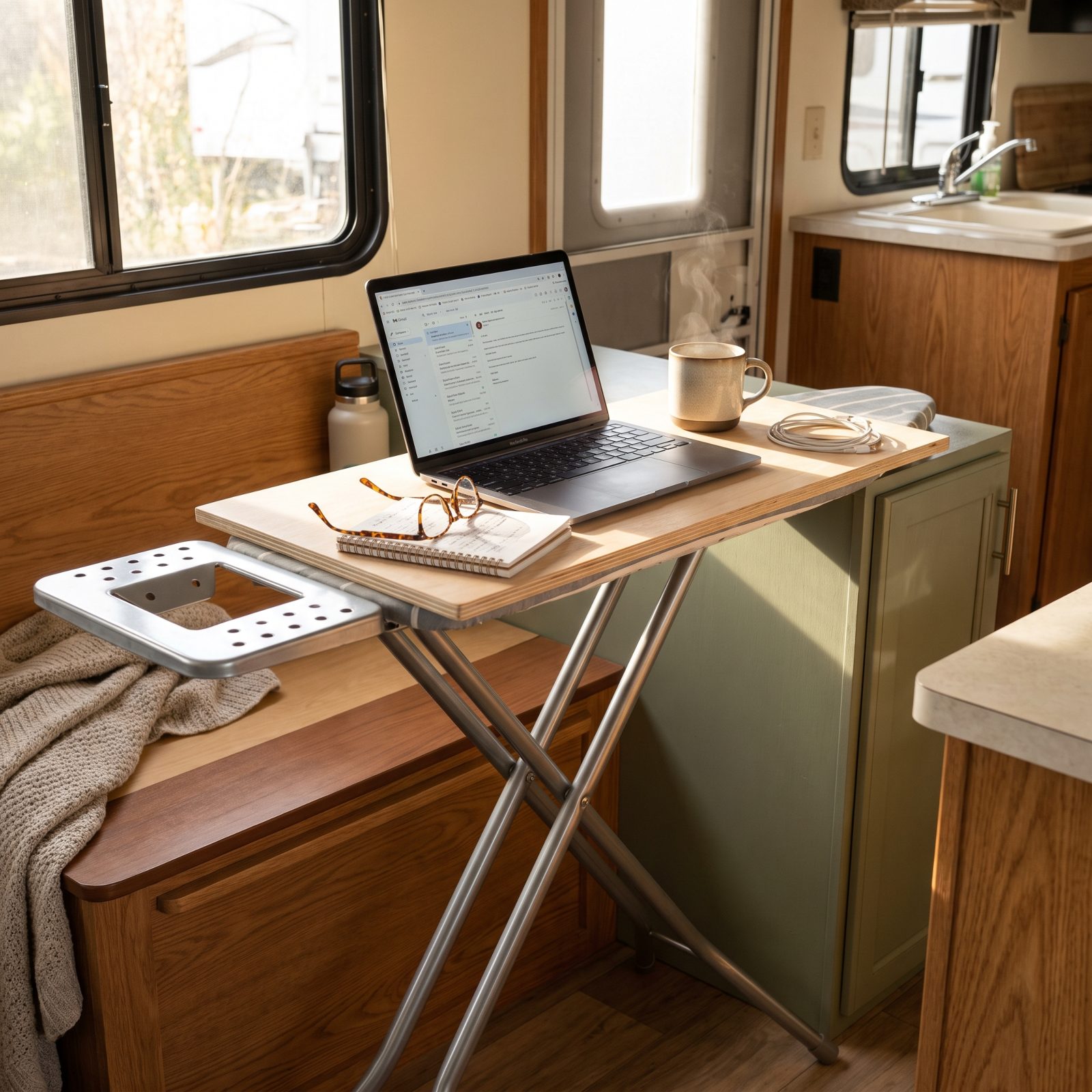 Turn an Adjustable Ironing Board Into a Sit-or-Stand Workstation