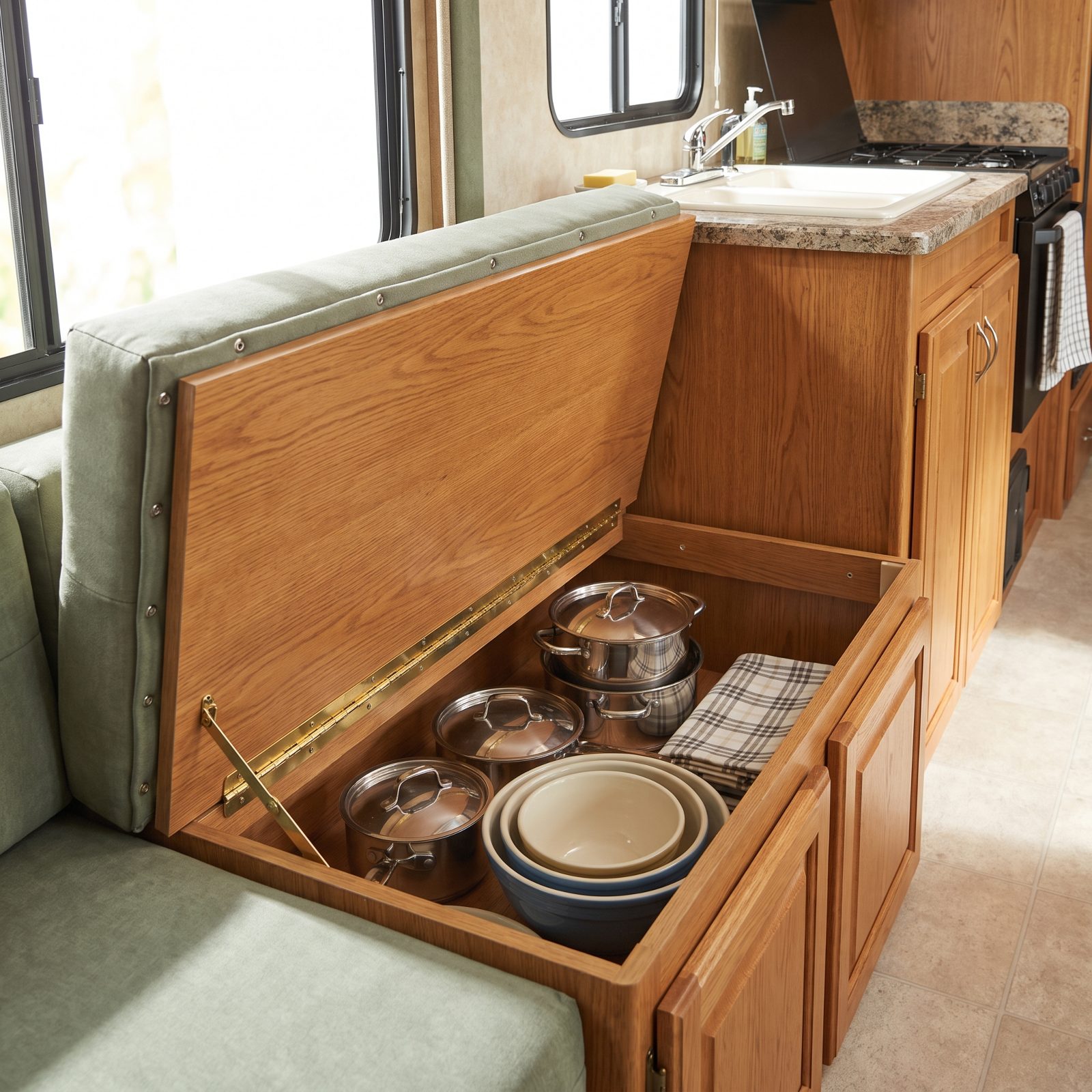 Turn the Dinette Bench End Into Galley Storage