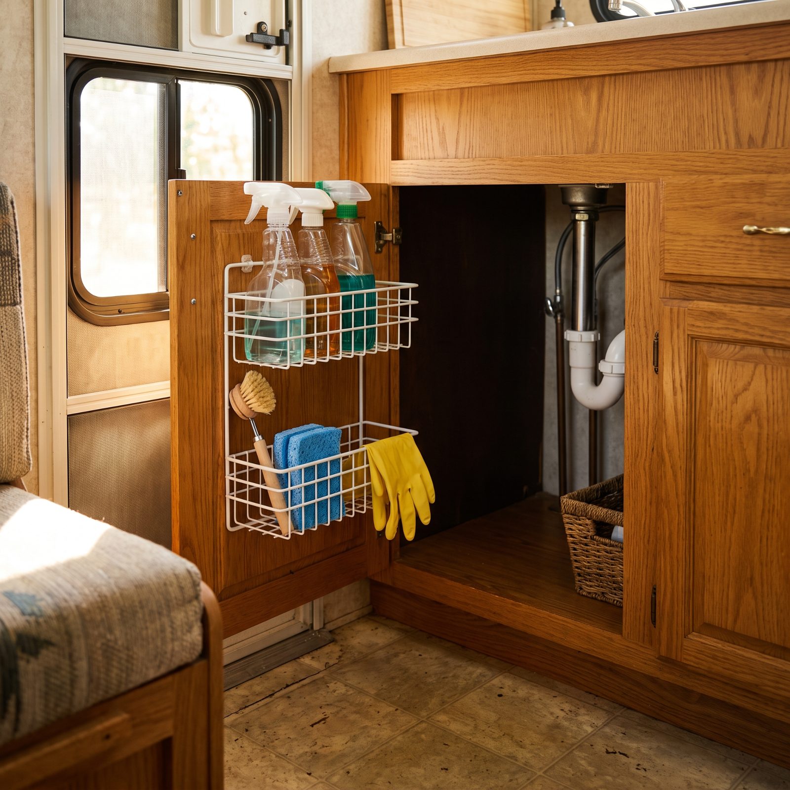 Turn the Sink Cabinet Door Into Cleaning-Supply Storage