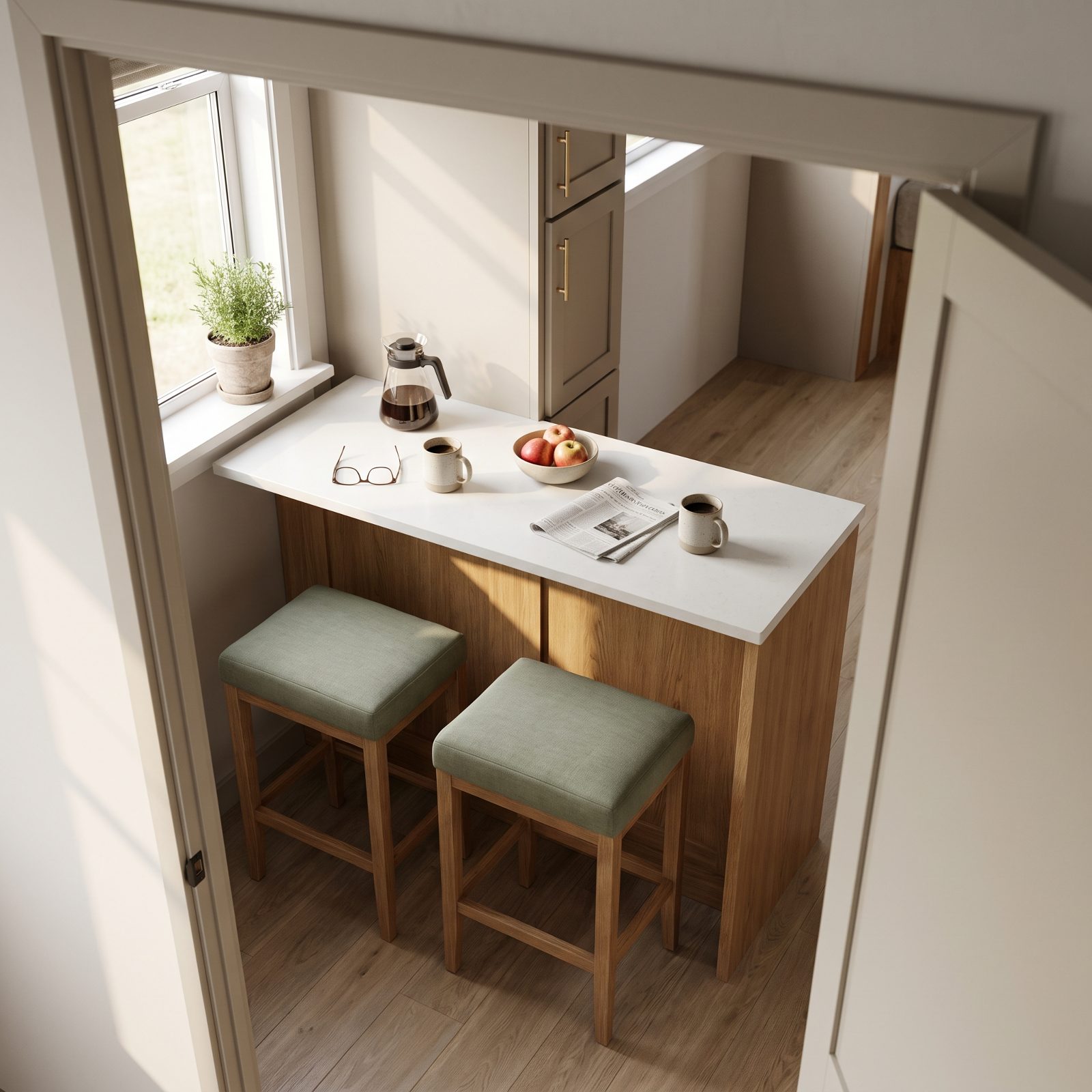 The Two-Stool Breakfast Bar That Retires the Bulky Dinette