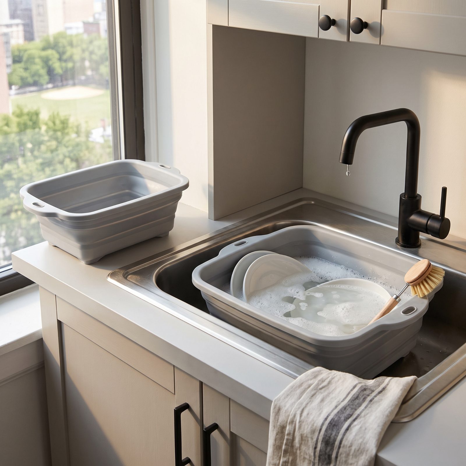 Use a Basin and Pause the Faucet Between Rinses to Conserve Water