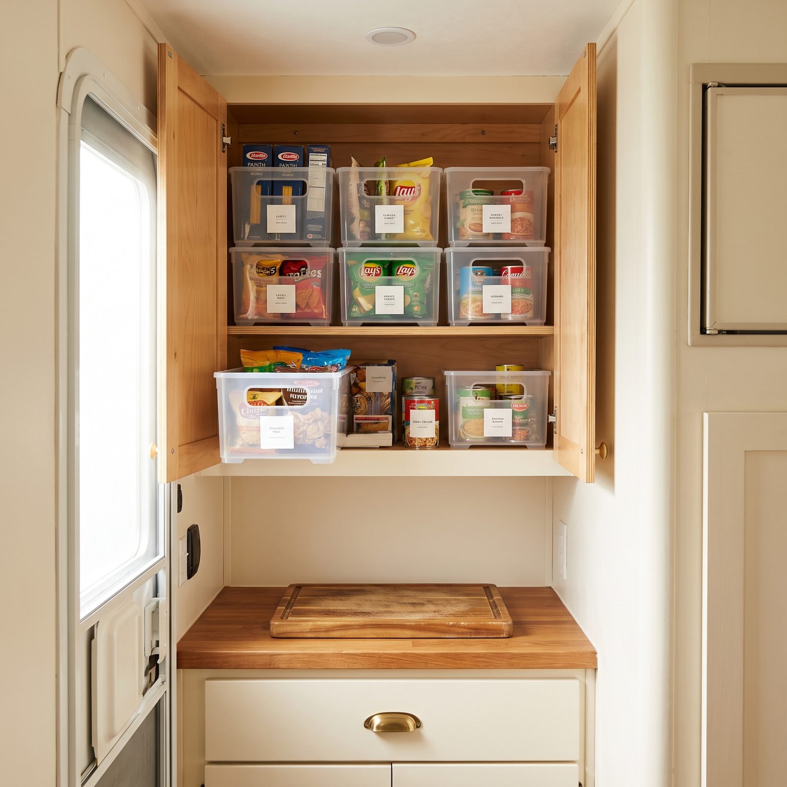Use Stackable Clear Bins Inside Deep Cabinets