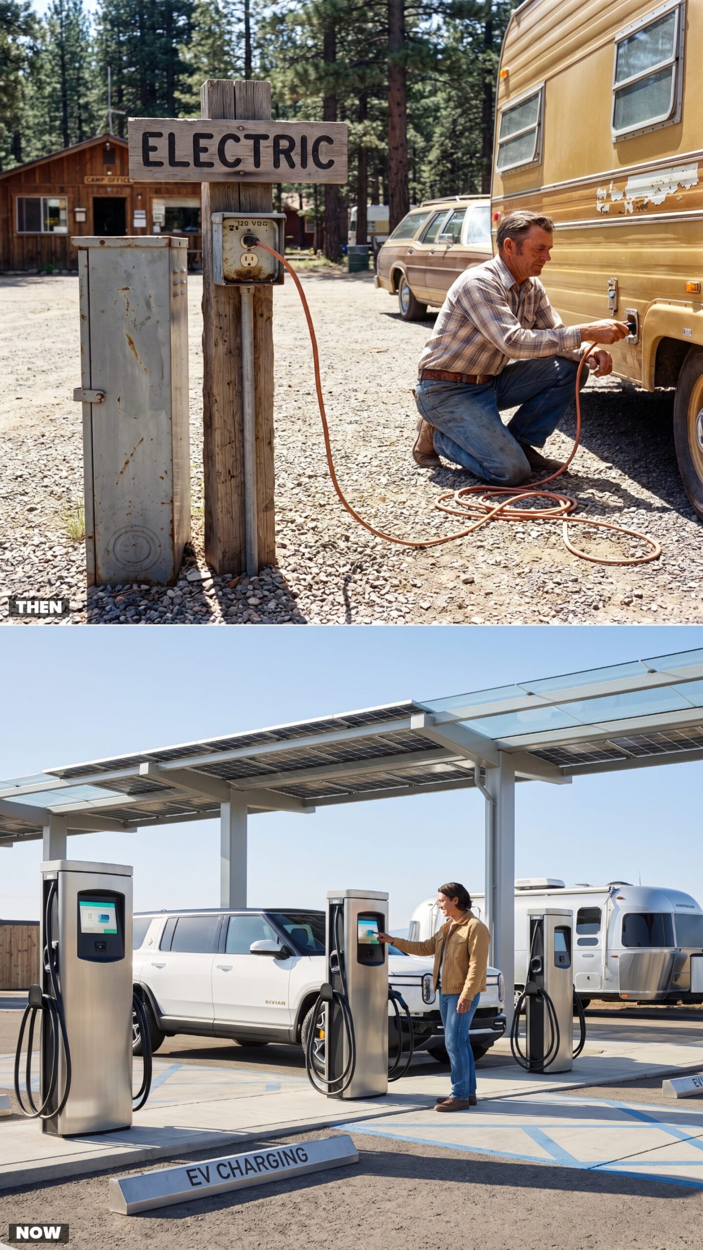 The Utility Outlet by the Office vs. Today's EV Charging Row
