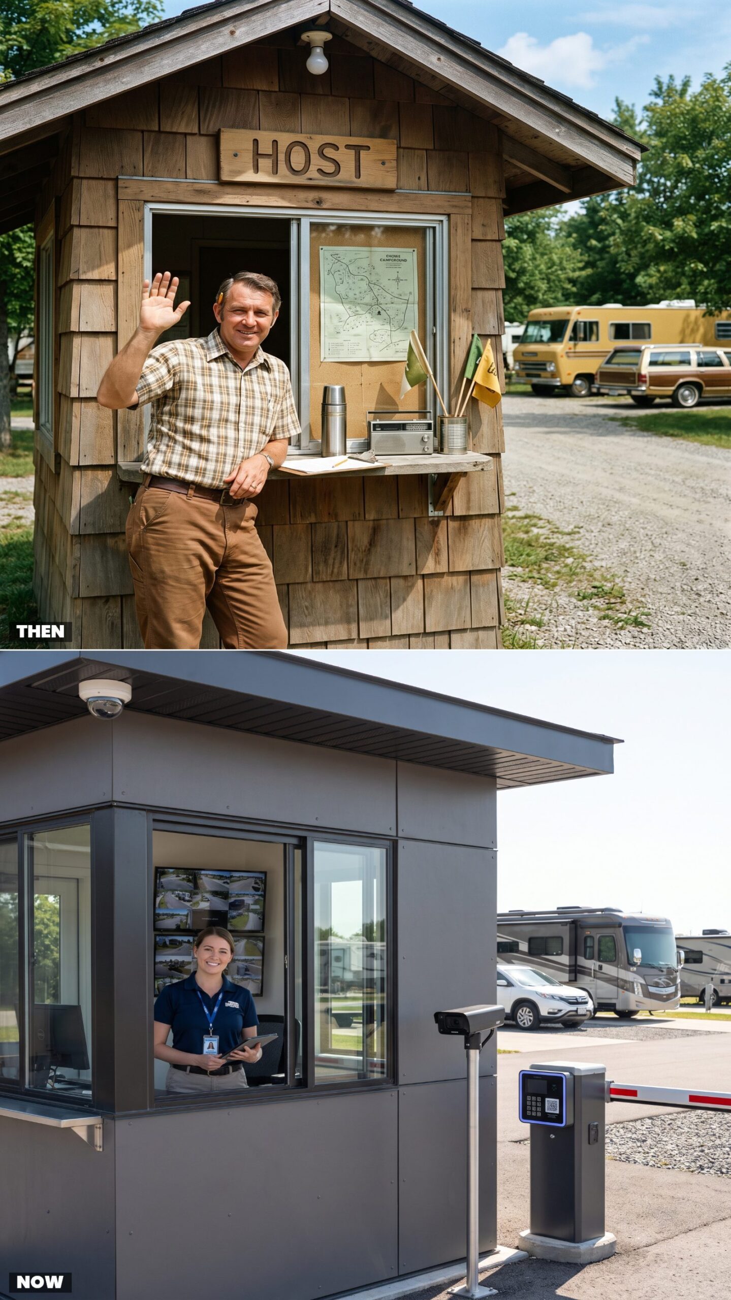 The Watchful Camp Host vs. Today's Camera-Monitored Security Station