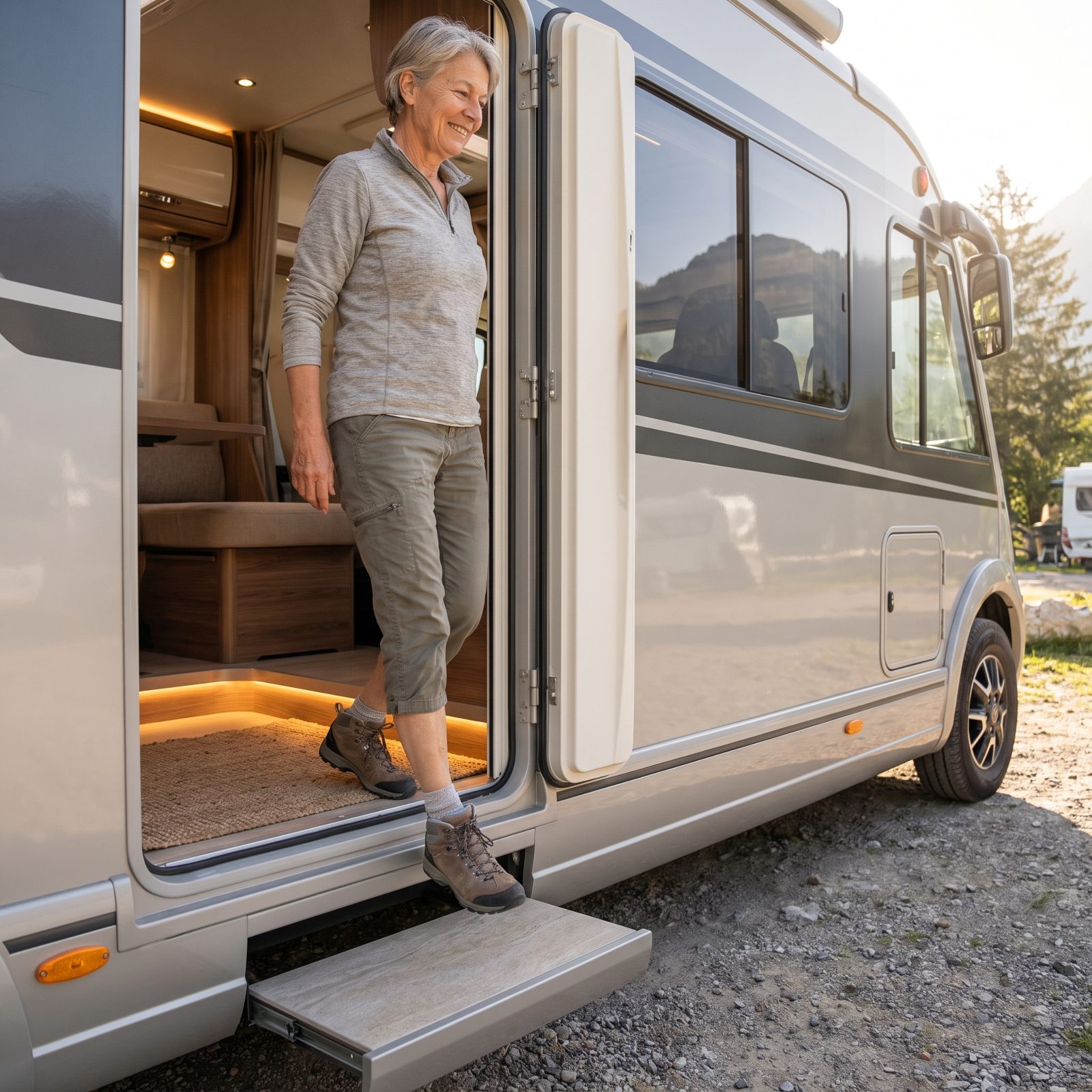 A Wide, Low-Step Entry and Step-Free Interior