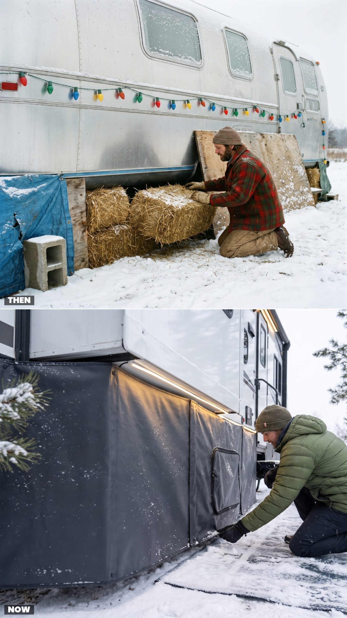 Winter Skirting: Plywood and Hay Bales vs. Custom Insulated Panels