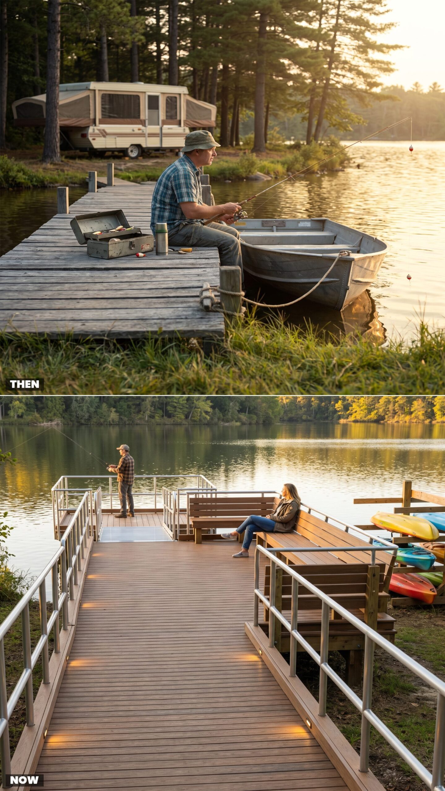 The Wooden Fishing Dock vs. Today's Accessible Waterfront Boardwalk